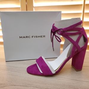 Pink/Magenta Marc Fisher chunky heel ankle strap, lace up women's shoes, size 8.